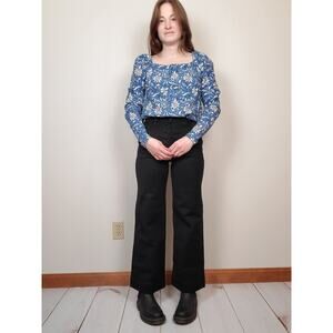 Loft Floral Smocked Square Neck Blouse Blue XS